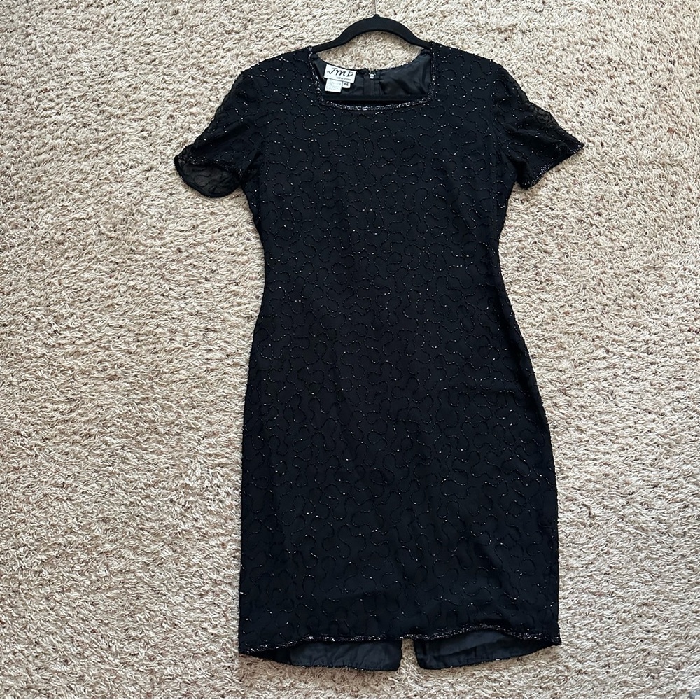 Vintage JMD New York Black Beaded Evening Party Dress  80s 90s Cocktail Size 6P